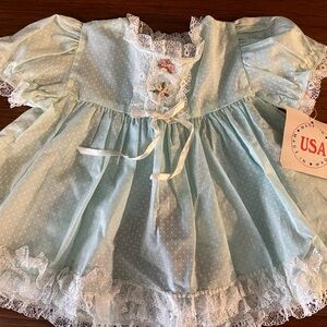 Blue Smocked Babydoll Dress with Ruffled Collar